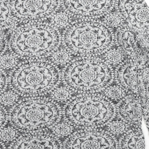 Betty Barclay Womens Grey V-Neck Geometric Cotton Cardigan Jumper Size 16