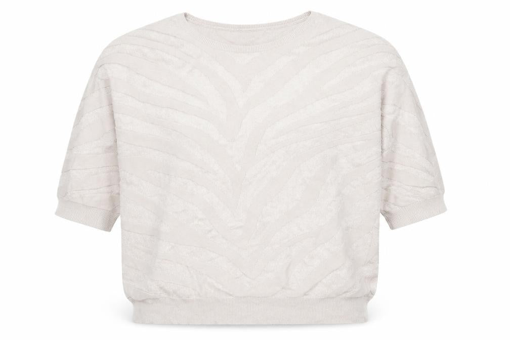 Front view of Wallis women’s beige round neck striped viscose jumper, size L
