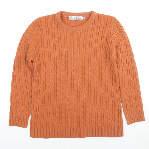 Pure & Natural Womens Orange Round Neck Acrylic Pullover Jumper Size XS