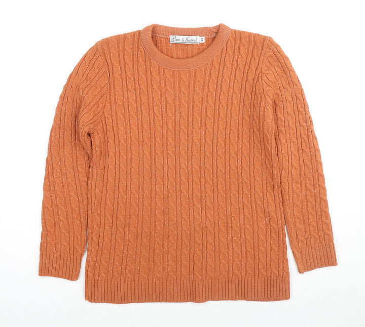 Pure & Natural Womens Orange Round Neck Acrylic Pullover Jumper Size XS