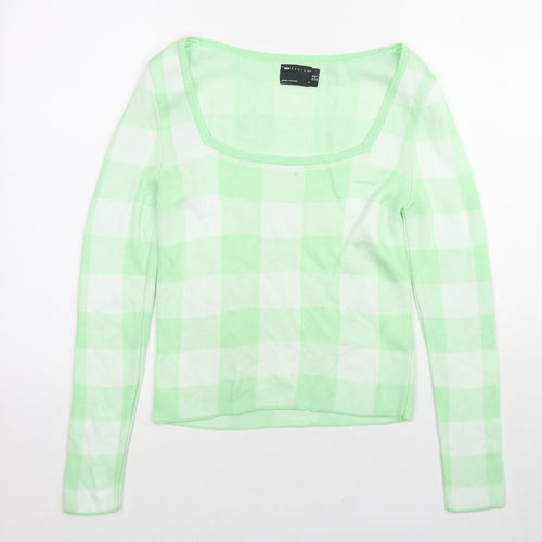 ASOS Womens Green Square Neck Check Acrylic Pullover Jumper Size 8