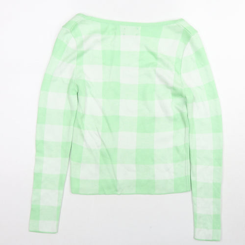 ASOS Womens Green Square Neck Check Acrylic Pullover Jumper Size 8