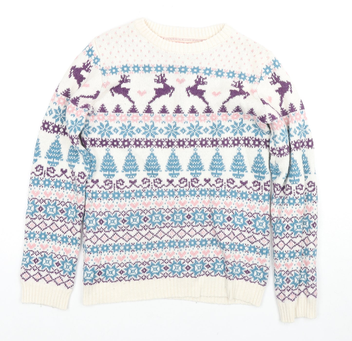 Fat Face Girls Multicoloured Round Neck Fair Isle Cotton Pullover Jumper Size 12-13 Years Pullover