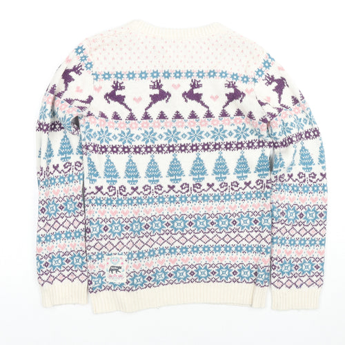 Fat Face Girls Multicoloured Round Neck Fair Isle Cotton Pullover Jumper Size 12-13 Years Pullover