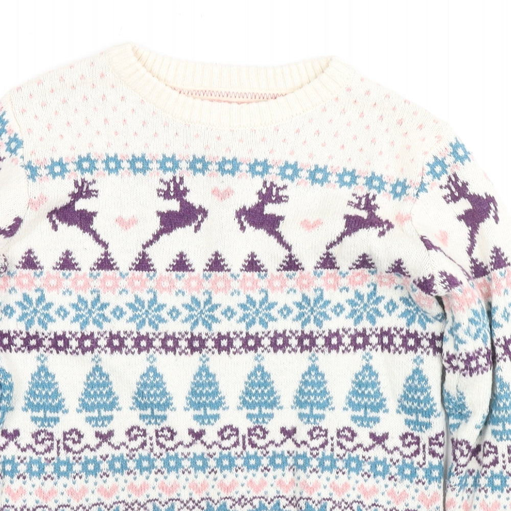 Fat Face Girls Multicoloured Round Neck Fair Isle Cotton Pullover Jumper Size 12-13 Years Pullover