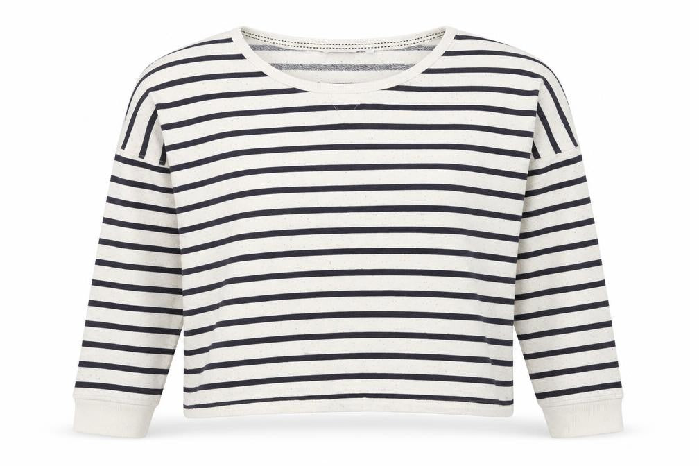 Front view of New Look women’s multicoloured striped cotton pullover sweatshirt, size UK 14, pullover
