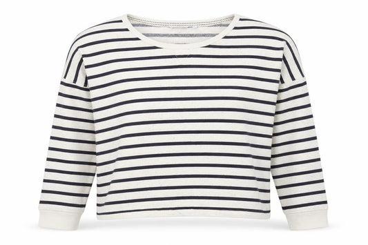 Front view of New Look women’s multicoloured striped cotton pullover sweatshirt, size UK 14, pullover