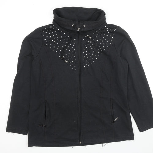C&A Womens Black Cotton Full Zip Sweatshirt Size M Zip - Jeweled Detail