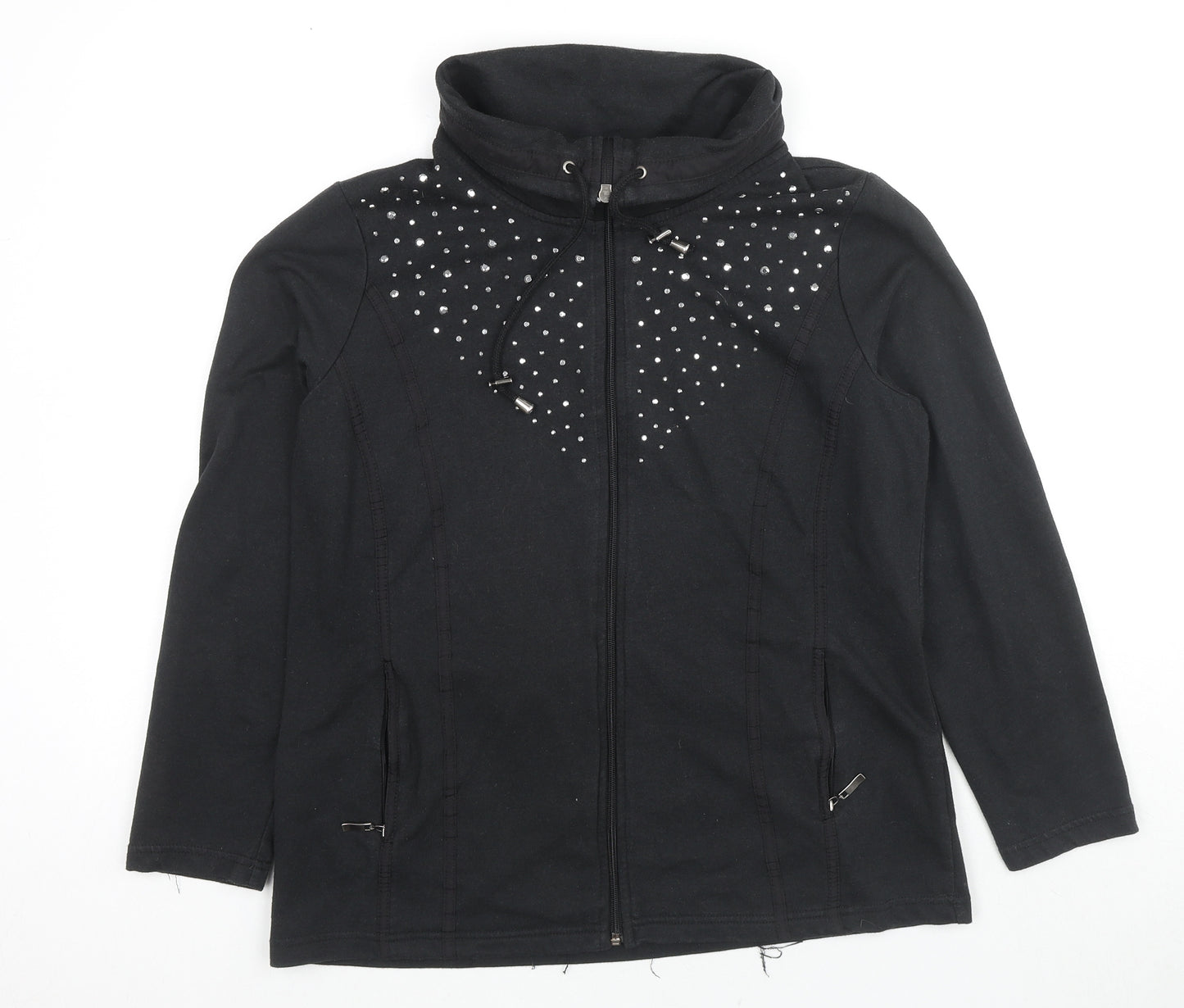C&A Womens Black Cotton Full Zip Sweatshirt Size M Zip - Jeweled Detail