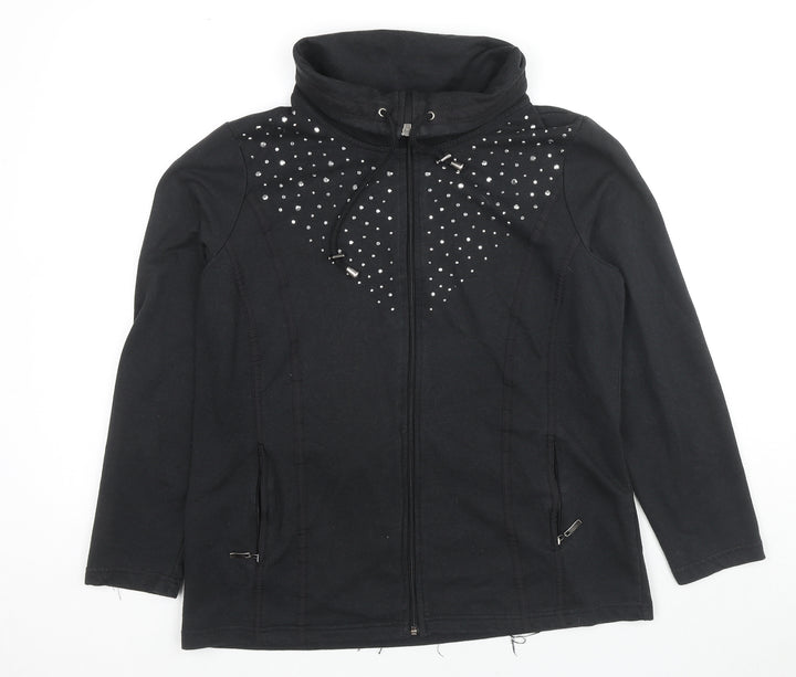 C&A Womens Black Cotton Full Zip Sweatshirt Size M Zip - Jeweled Detail