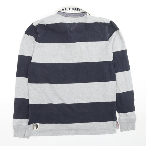 Tommy Hilfiger Mens Grey Striped Cotton Polo Size S Collared Pullover - Logo