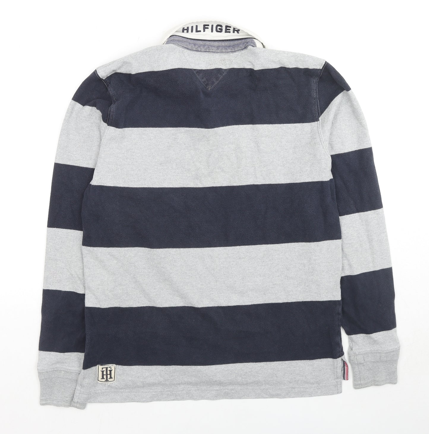 Tommy Hilfiger Mens Grey Striped Cotton Polo Size S Collared Pullover - Logo