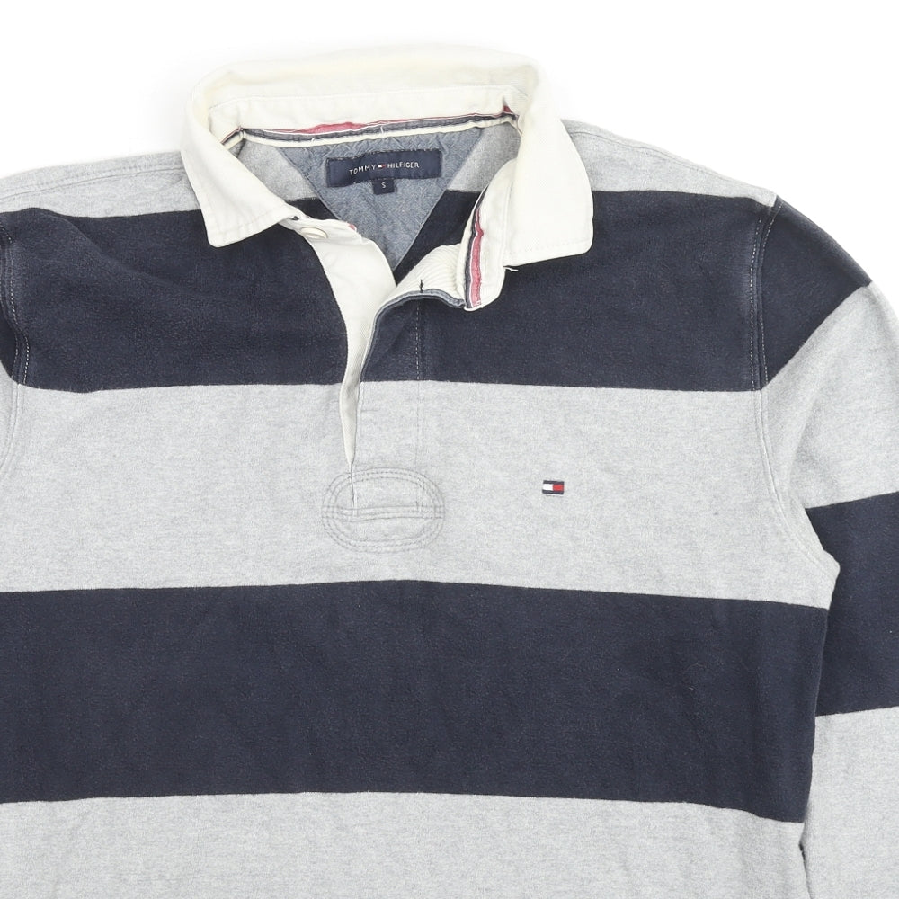 Tommy Hilfiger Mens Grey Striped Cotton Polo Size S Collared Pullover - Logo