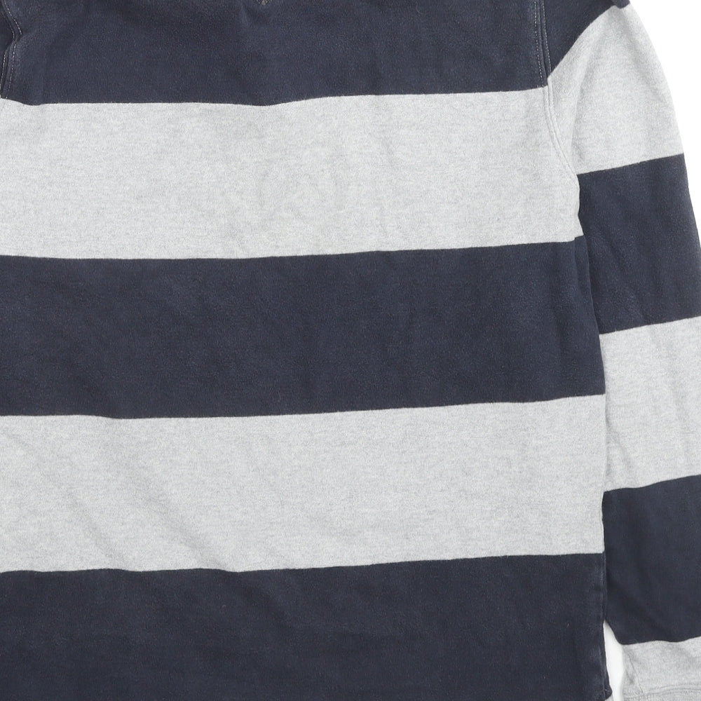 Tommy Hilfiger Mens Grey Striped Cotton Polo Size S Collared Pullover - Logo