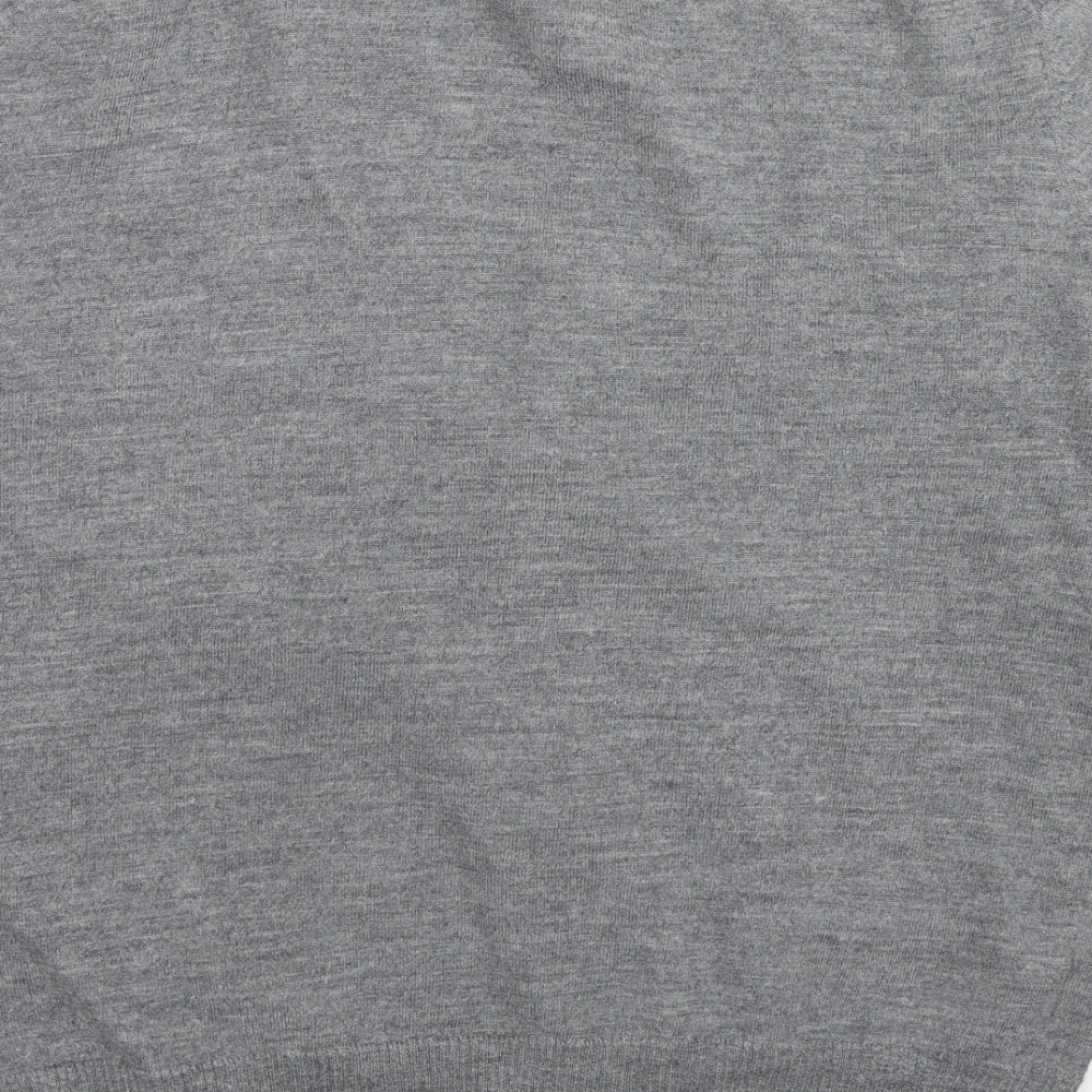 Mango Mens Grey V-Neck Wool Cardigan Jumper Size L Long Sleeve - Elbow Patch