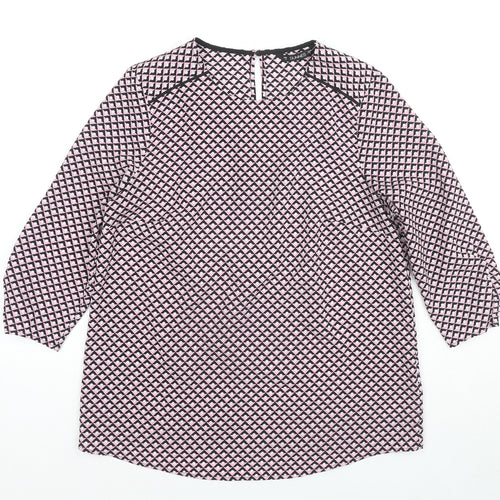 Dunnes Stores Womens Pink Geometric Polyester Basic Blouse Size S Round Neck