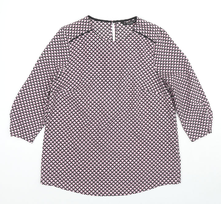 Dunnes Stores Womens Pink Geometric Polyester Basic Blouse Size S Round Neck