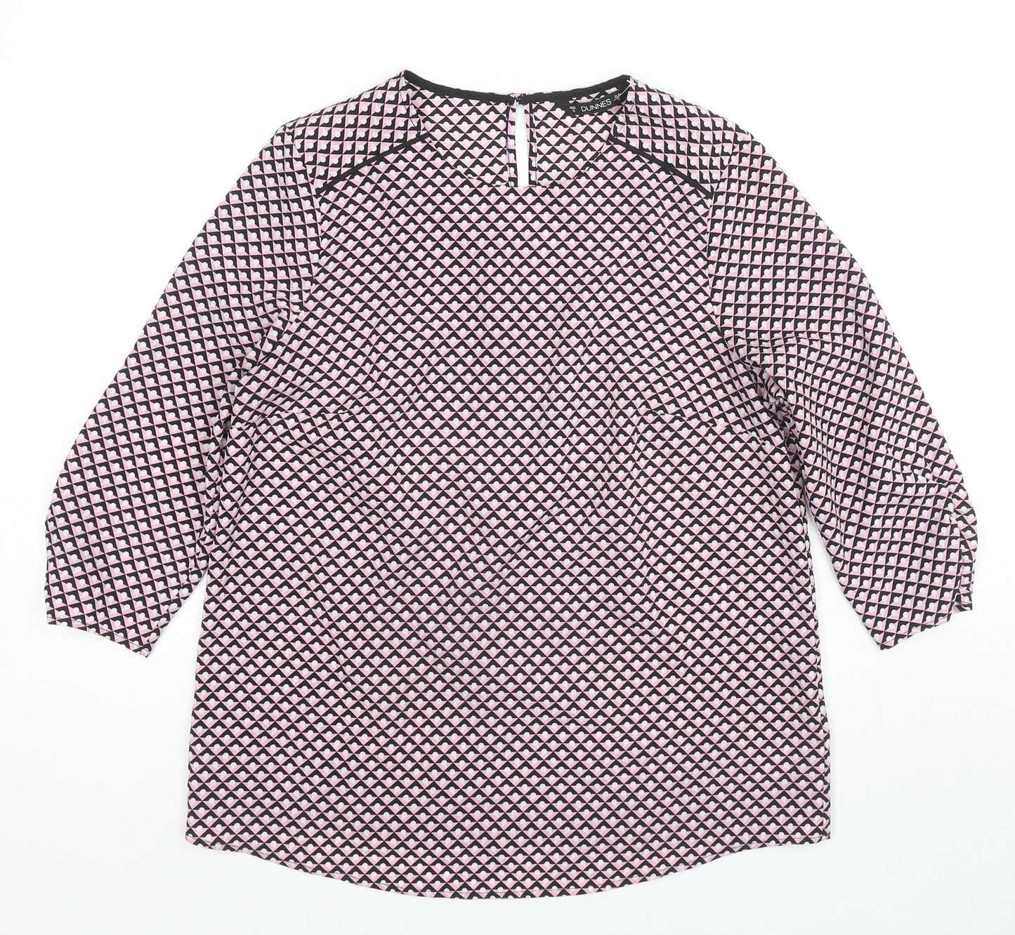 Dunnes Stores Womens Pink Geometric Polyester Basic Blouse Size S Round Neck