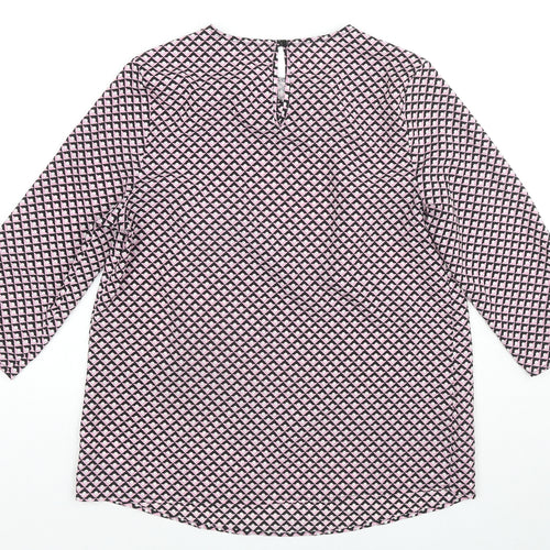Dunnes Stores Womens Pink Geometric Polyester Basic Blouse Size S Round Neck
