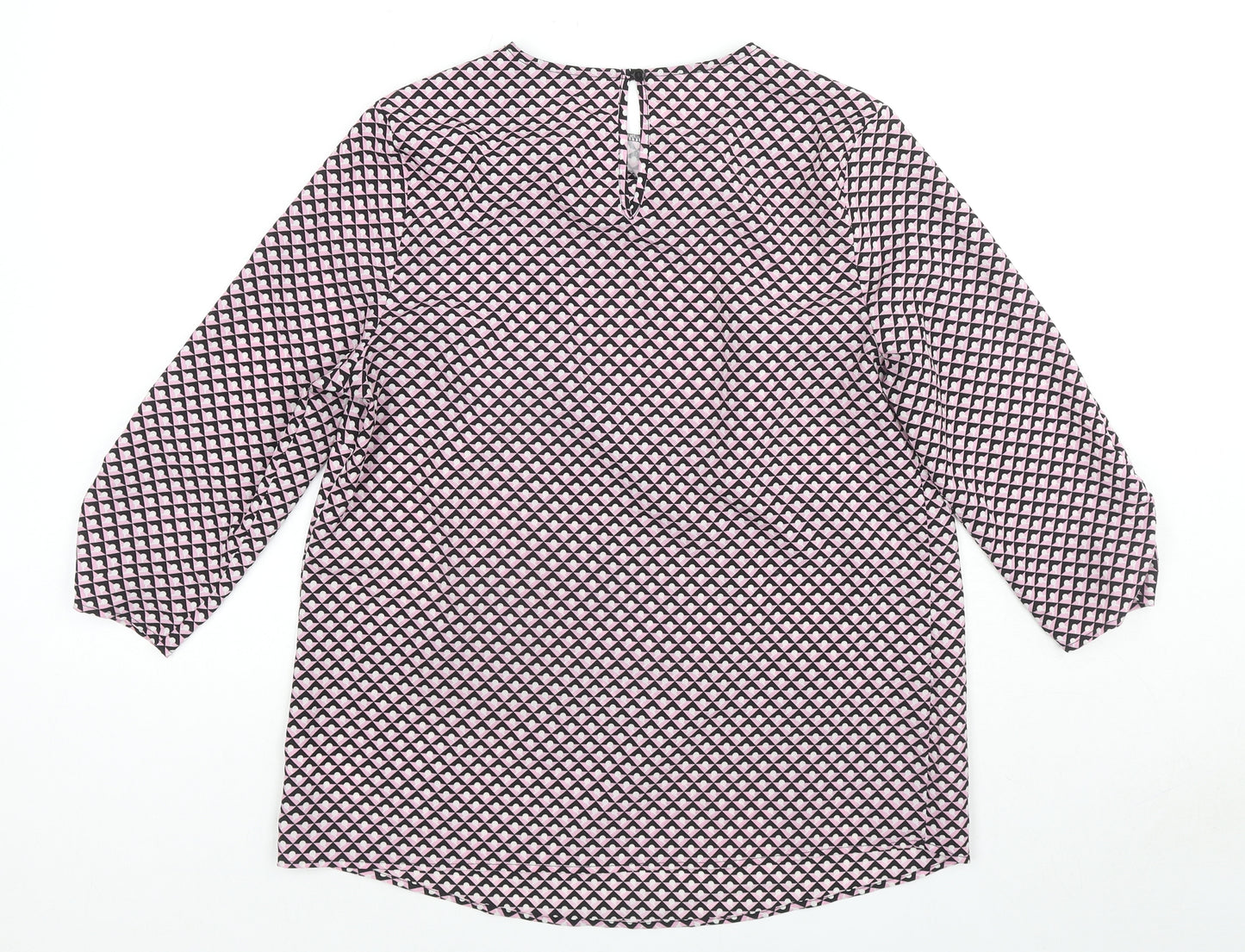 Dunnes Stores Womens Pink Geometric Polyester Basic Blouse Size S Round Neck