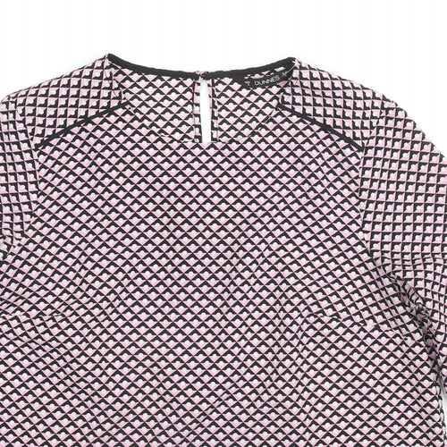 Dunnes Stores Womens Pink Geometric Polyester Basic Blouse Size S Round Neck