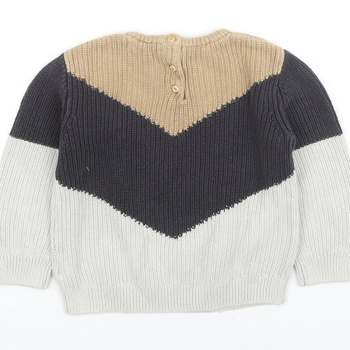 H&M Boys Multicoloured Round Neck Colourblock Cotton Pullover Jumper Size 2-3 Years Button