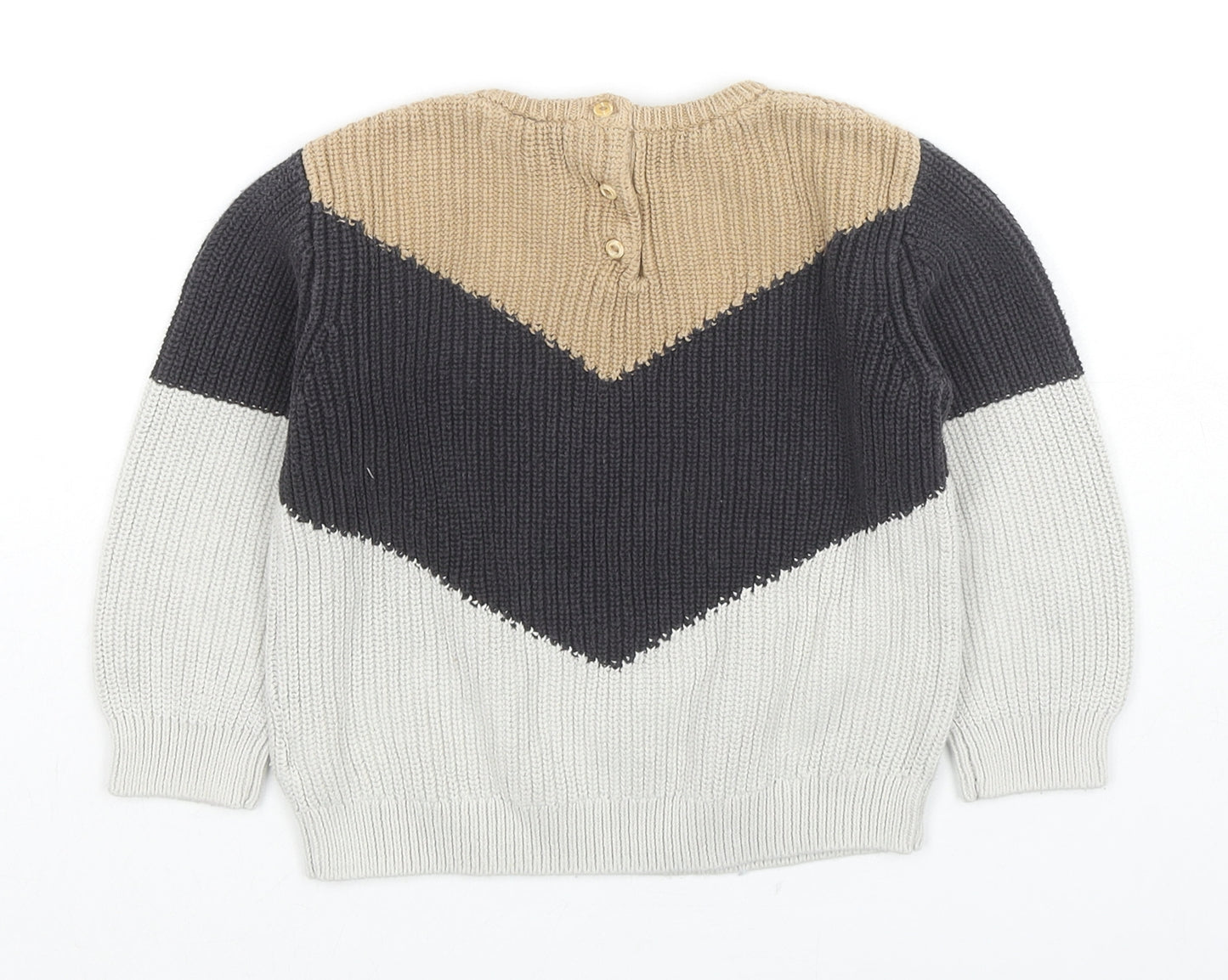 H&M Boys Multicoloured Round Neck Colourblock Cotton Pullover Jumper Size 2-3 Years Button