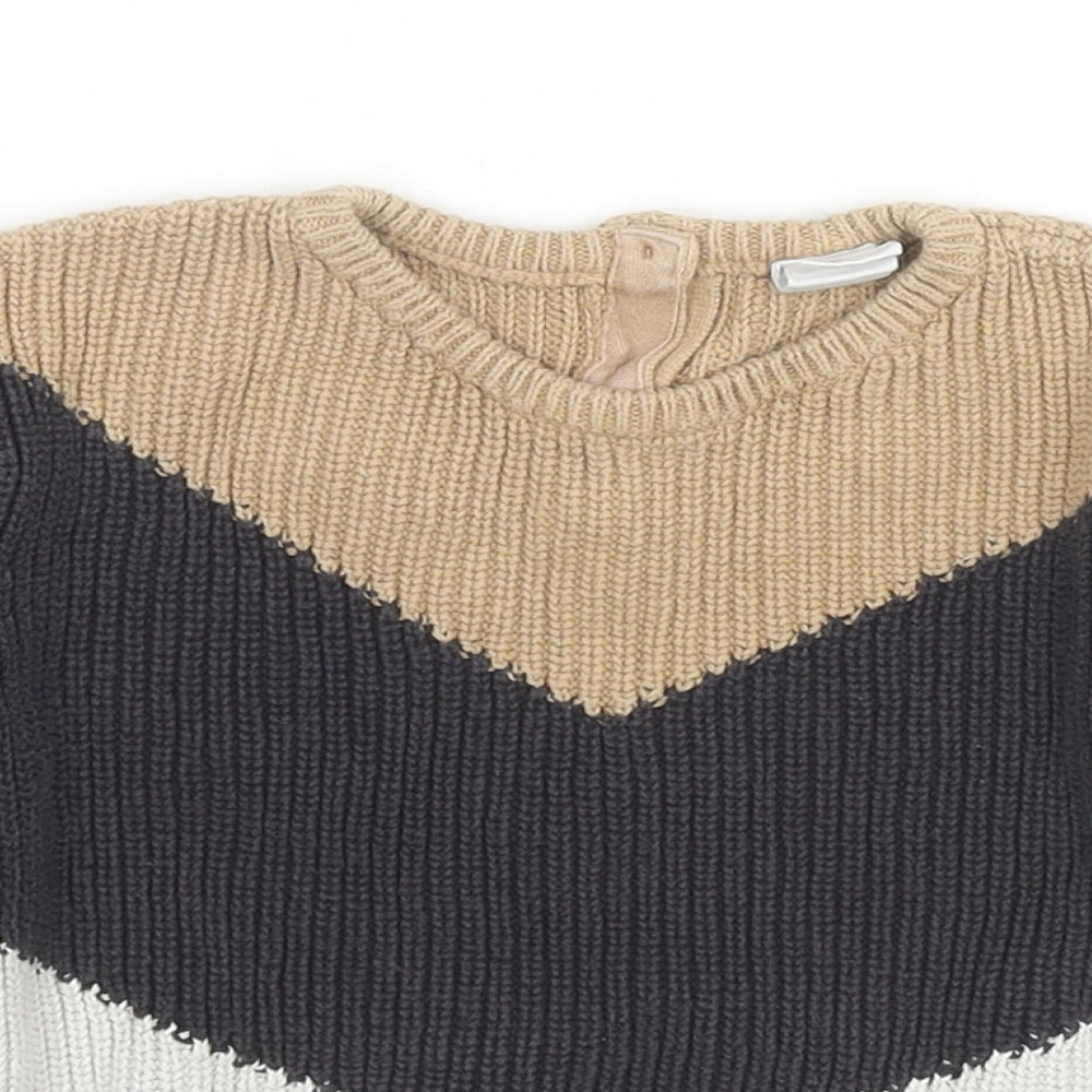 H&M Boys Multicoloured Round Neck Colourblock Cotton Pullover Jumper Size 2-3 Years Button