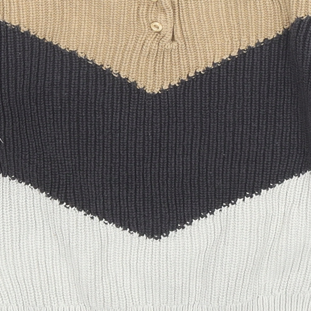 H&M Boys Multicoloured Round Neck Colourblock Cotton Pullover Jumper Size 2-3 Years Button