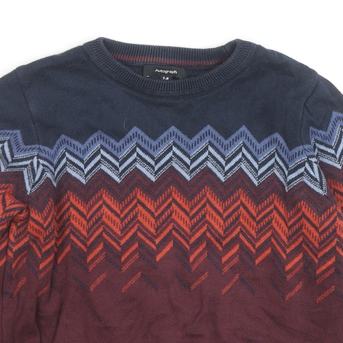 Autograph Boys Brown Round Neck Fair Isle Cotton Pullover Jumper Size 7-8 Years Pullover