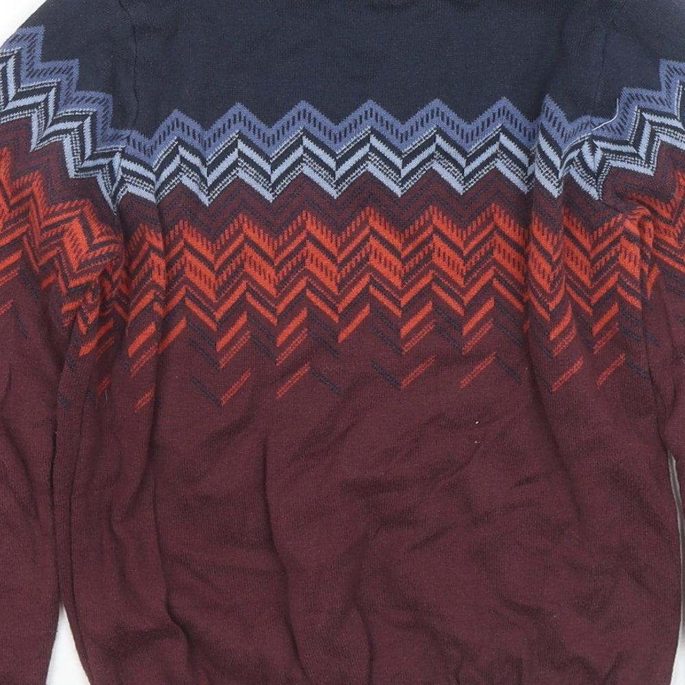 Autograph Boys Brown Round Neck Fair Isle Cotton Pullover Jumper Size 7-8 Years Pullover
