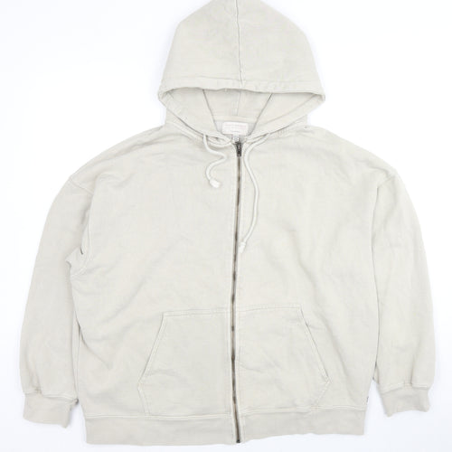 Pull&Bear Mens Beige Cotton Full Zip Hoodie Size M