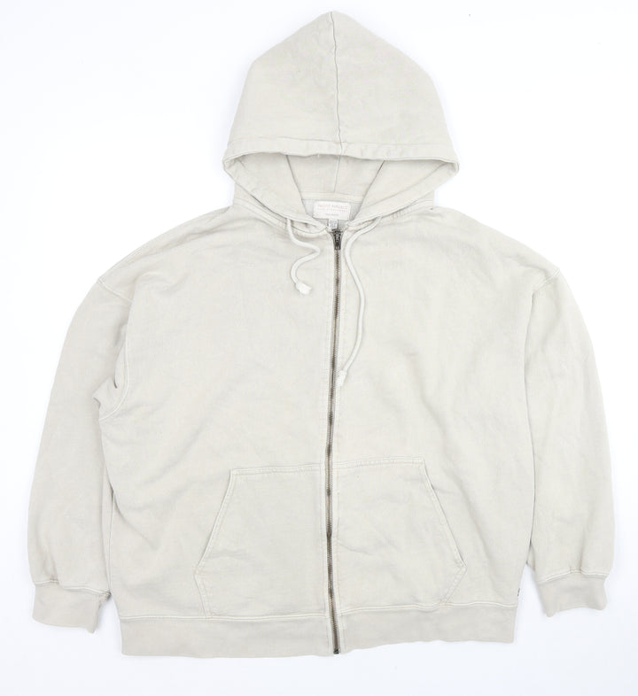 Pull&Bear Mens Beige Cotton Full Zip Hoodie Size M