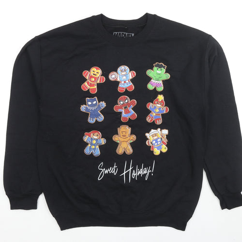 Marvel Mens Black Cotton Pullover Sweatshirt Size M - Happy Holidays Marvel Characters