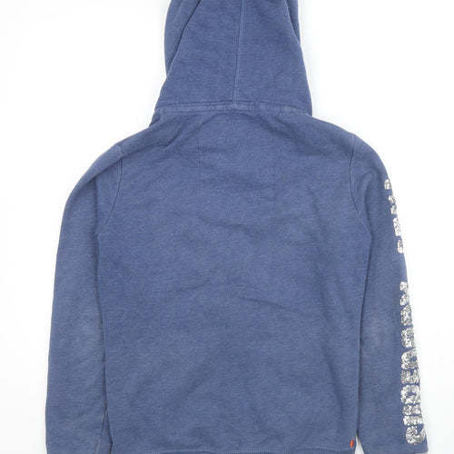 Superdry Womens Blue Cotton Full Zip Hoodie Size S Zip - Sequin Detail Logo