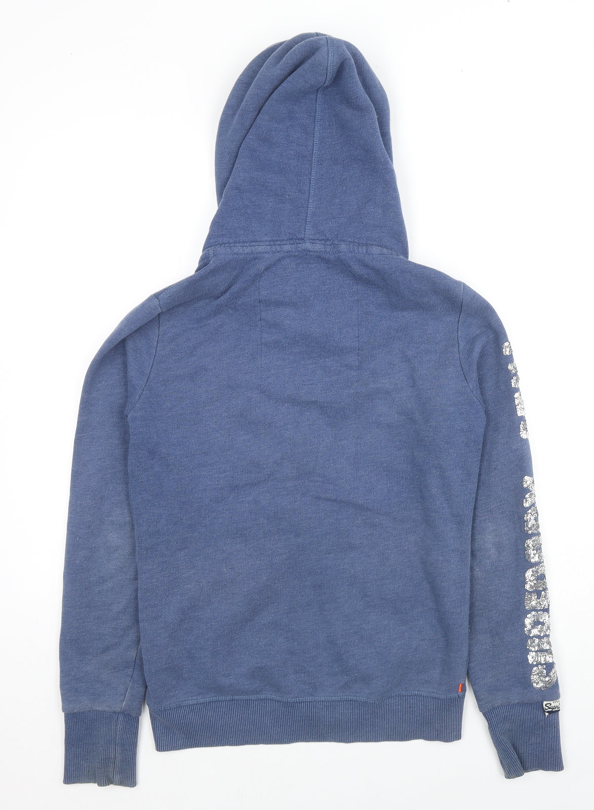 Superdry Womens Blue Cotton Full Zip Hoodie Size S Zip - Sequin Detail Logo