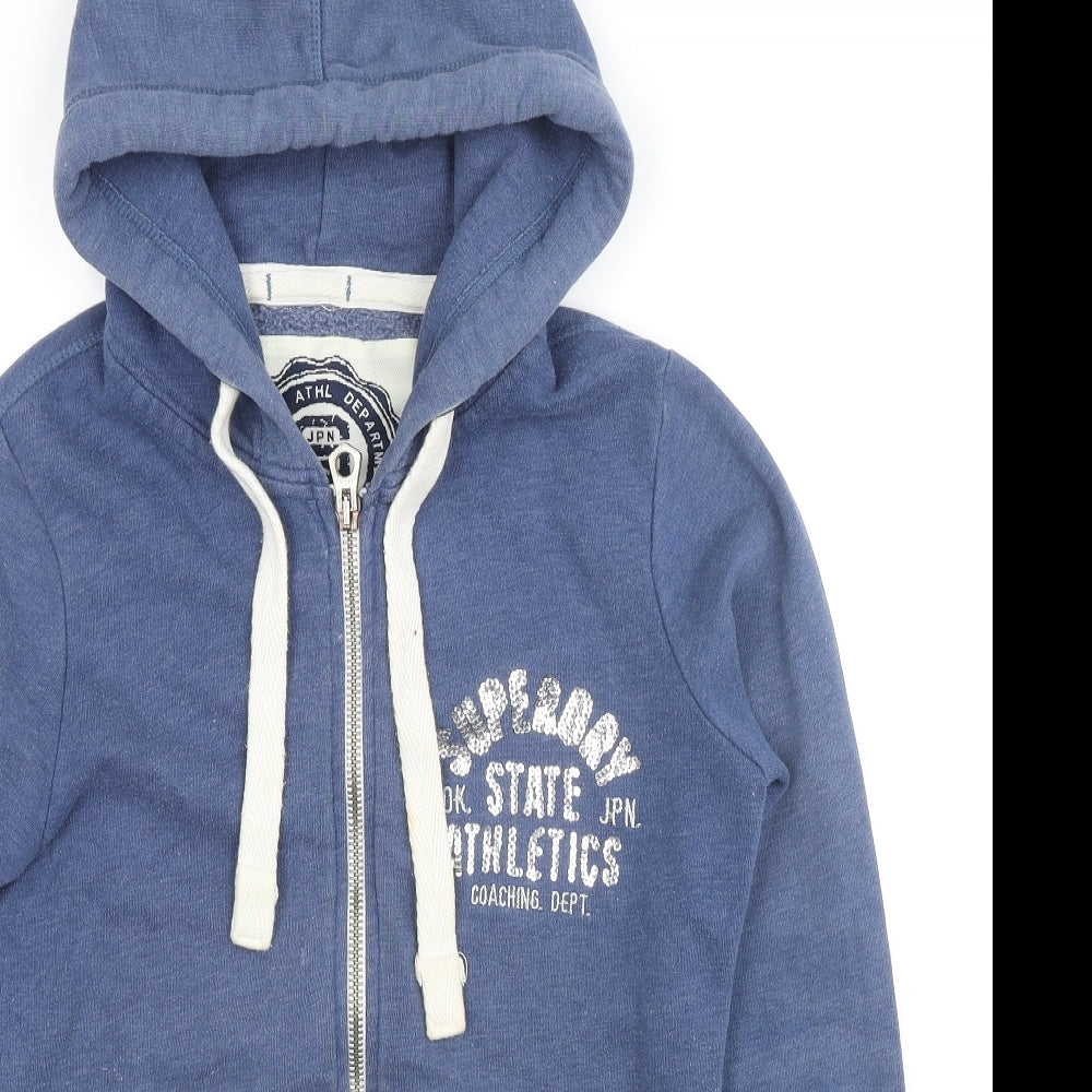 Superdry Womens Blue Cotton Full Zip Hoodie Size S Zip - Sequin Detail Logo