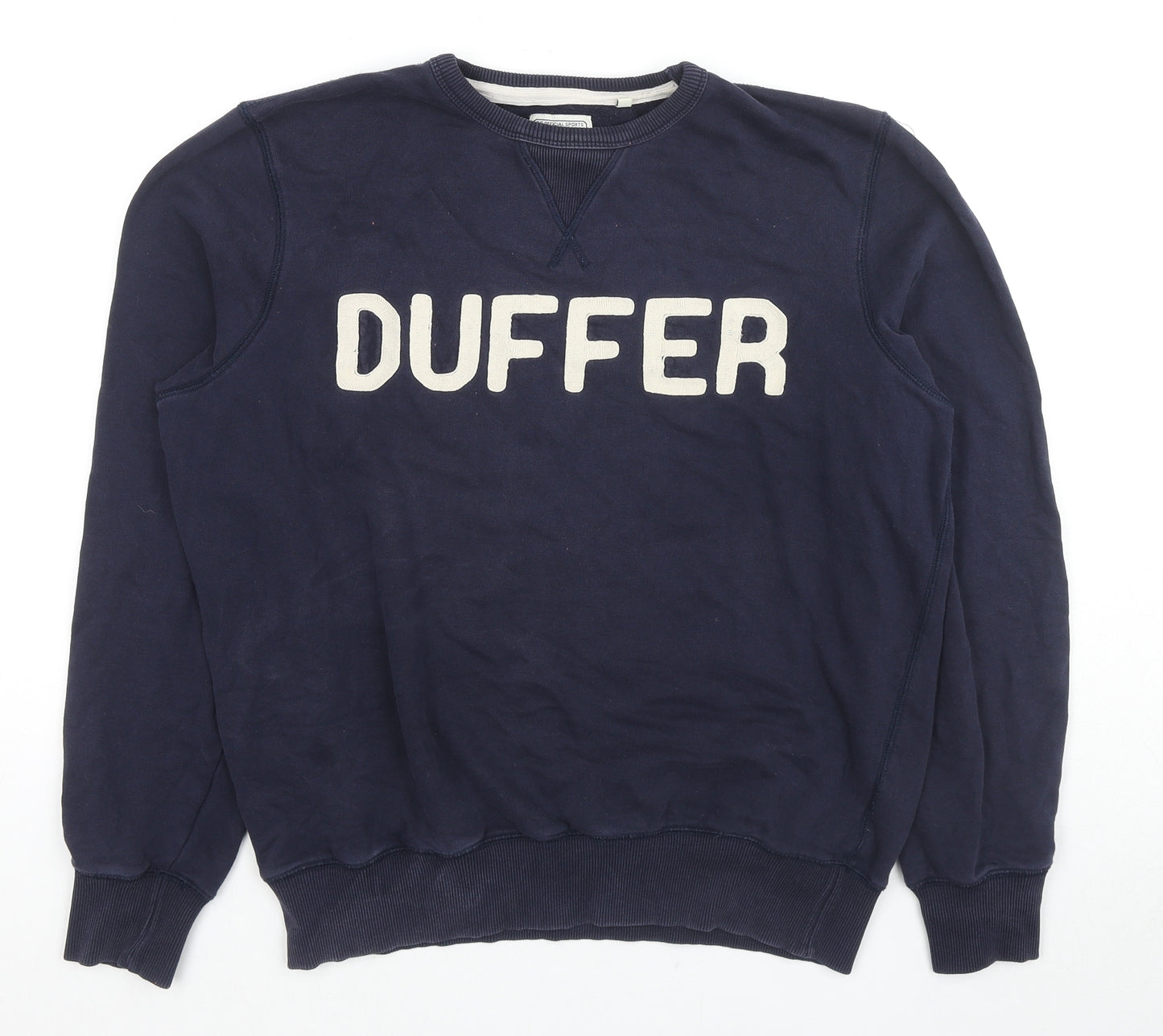 Duffer Mens Blue Cotton Pullover Hoodie Size L - Logo