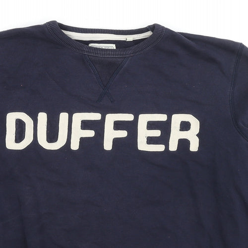 Duffer Mens Blue Cotton Pullover Hoodie Size L - Logo