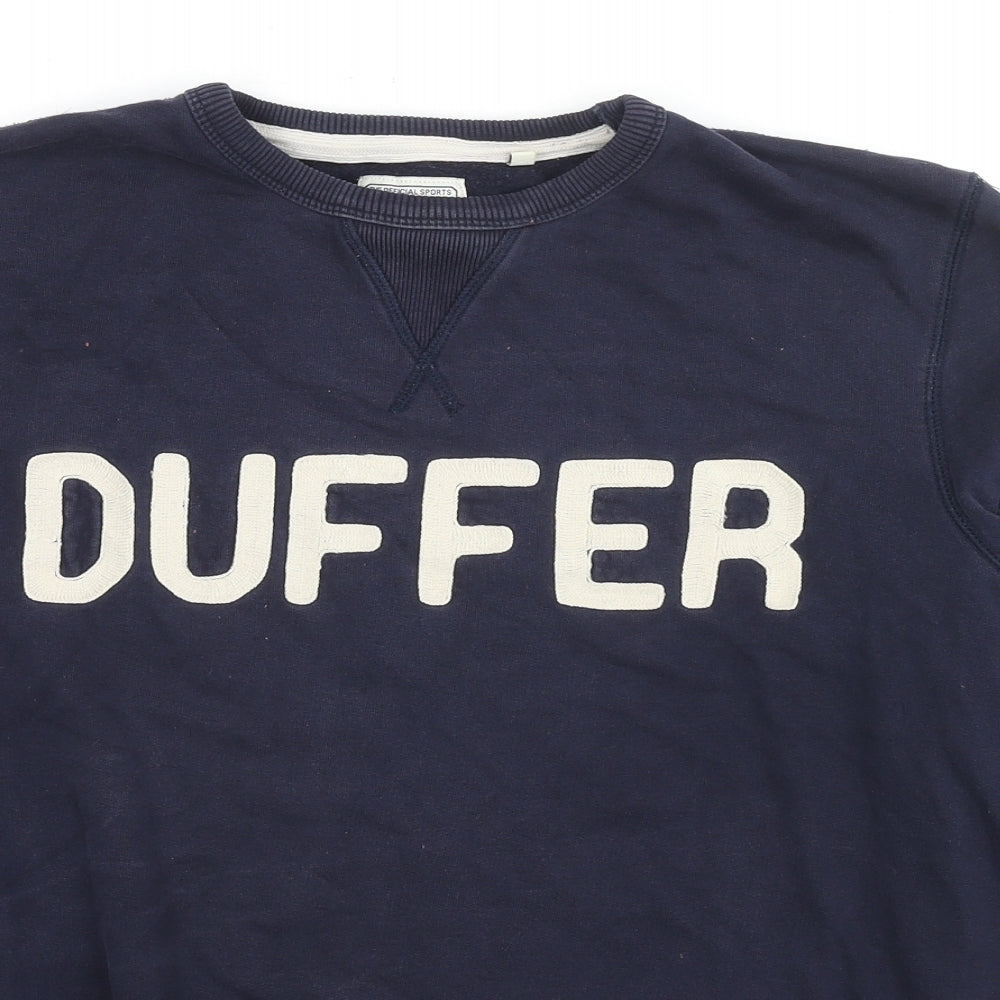 Duffer Mens Blue Cotton Pullover Hoodie Size L - Logo