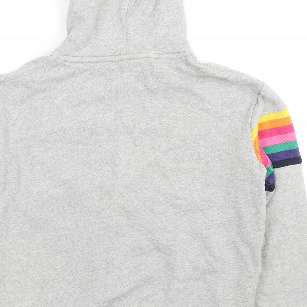Superdry Womens Grey Striped Cotton Pullover Hoodie Size 10 Pullover - Rainbow Detail Logo Pockets