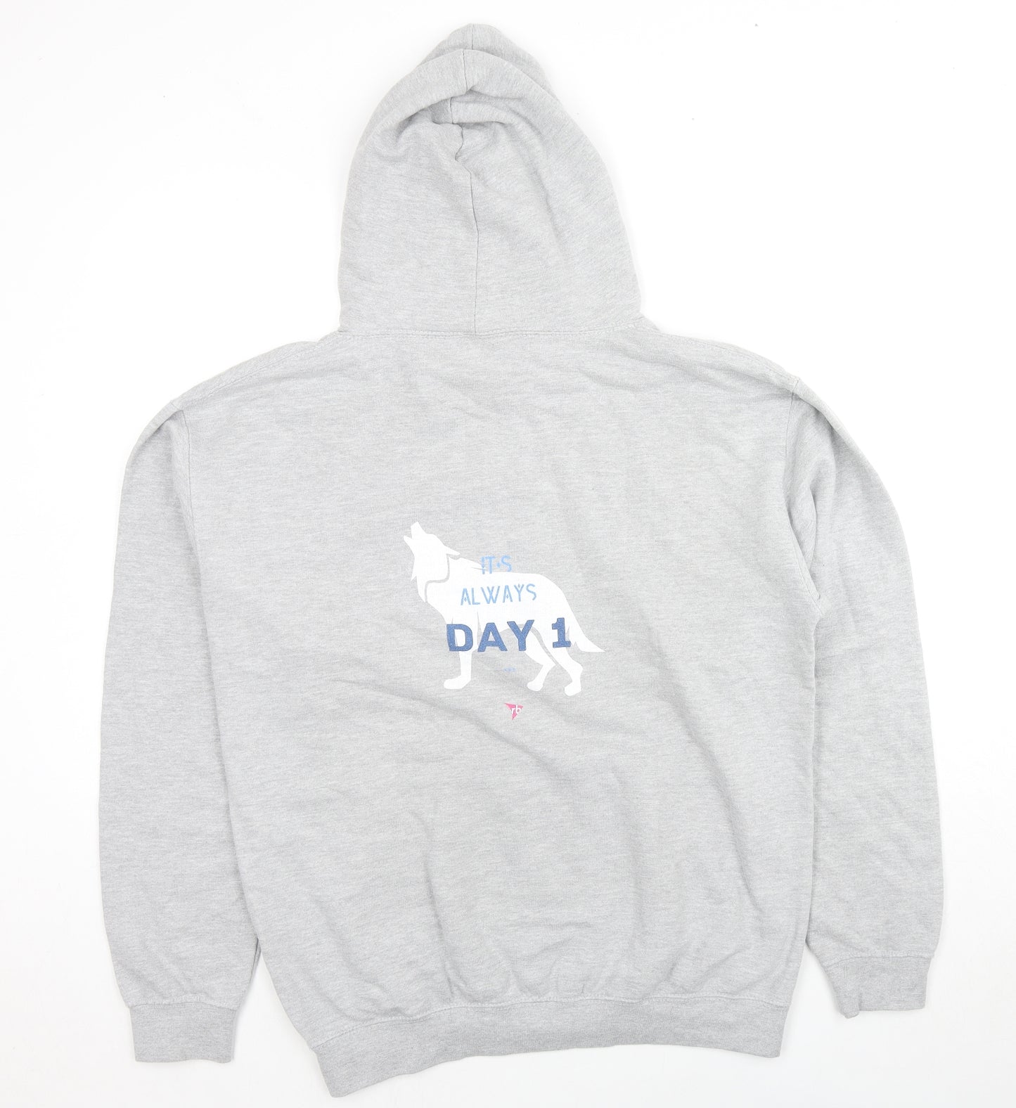 Just Hoods Mens Grey Cotton Pullover Hoodie Size L - Wolf Pack