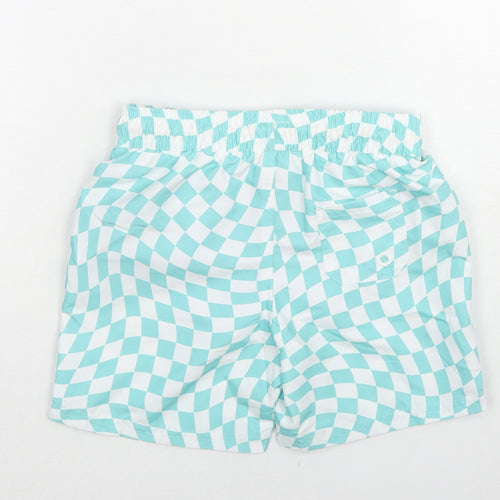 Marks and Spencer Boys Blue Check Polyester Bermuda Shorts Size 4-5 Years Regular Drawstring - Swim Shorts