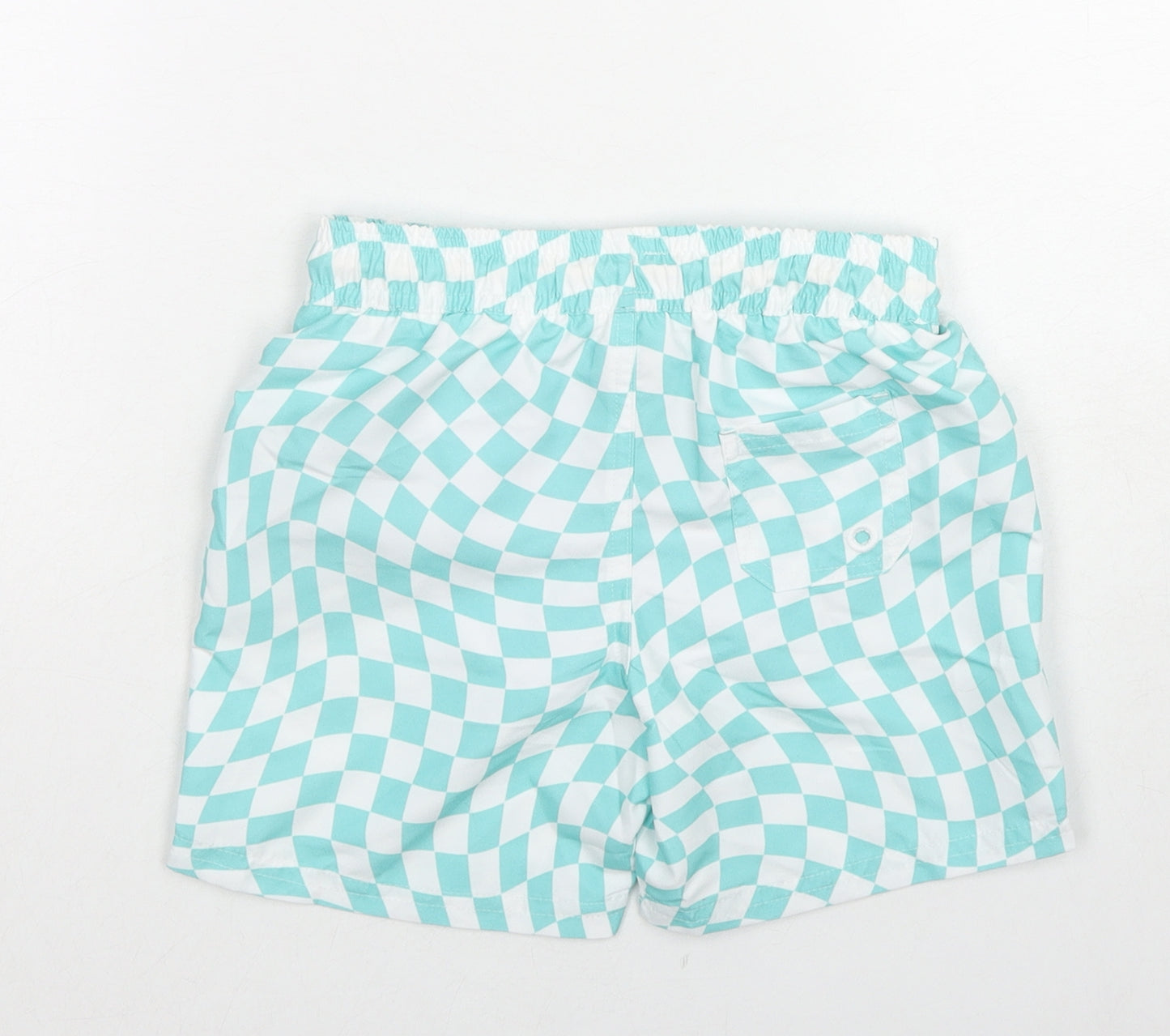 Marks and Spencer Boys Blue Check Polyester Bermuda Shorts Size 4-5 Years Regular Drawstring - Swim Shorts