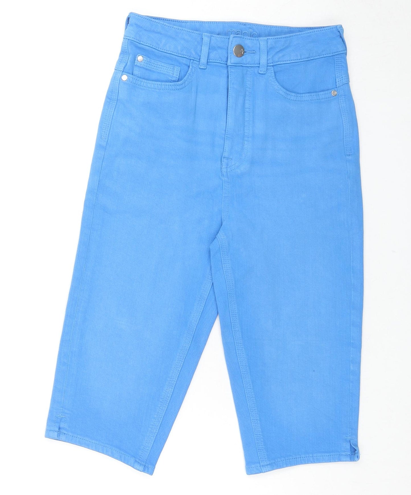 Marks and Spencer Womens Blue Cotton Basic Shorts Size 6 L14 in Regular Zip
