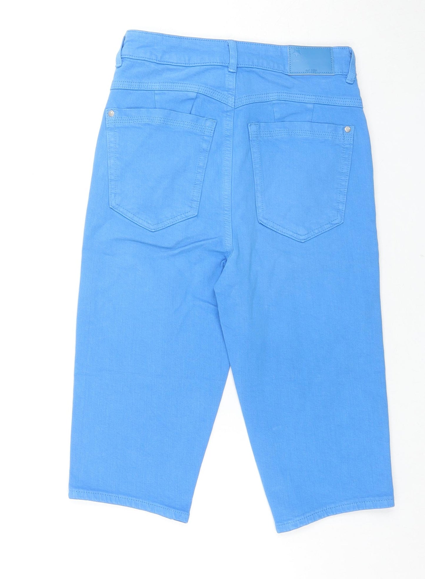 Marks and Spencer Womens Blue Cotton Basic Shorts Size 6 L14 in Regular Zip