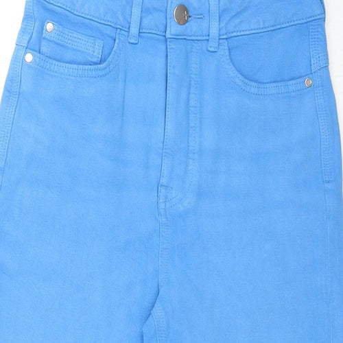 Marks and Spencer Womens Blue Cotton Basic Shorts Size 6 L14 in Regular Zip