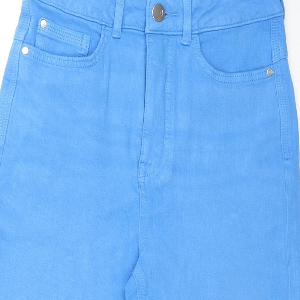 Marks and Spencer Womens Blue Cotton Basic Shorts Size 6 L14 in Regular Zip