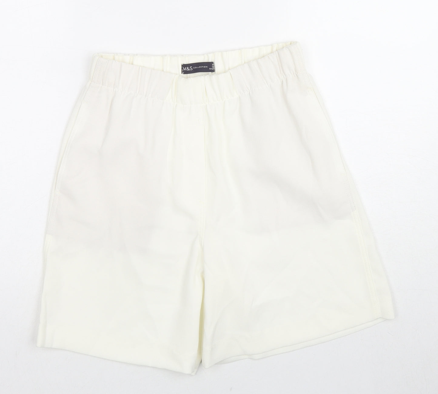 Marks and Spencer Womens White Polyester Chino Shorts Size 6 L7 in Regular Zip