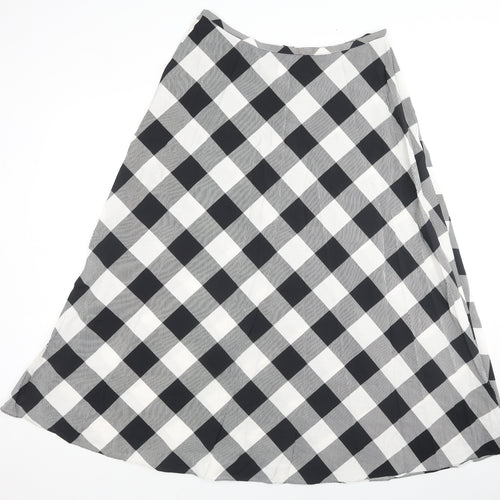 Marks and Spencer Womens Black Check Viscose Maxi Skirt Size 16 Zip